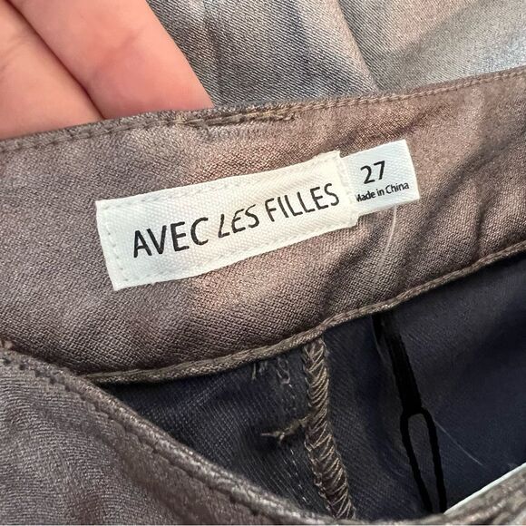 NWT Anthropologie/Avec Les Filles Metallic Straight Skinny Pant Silver Taupe 27 - Picture 5 of 12